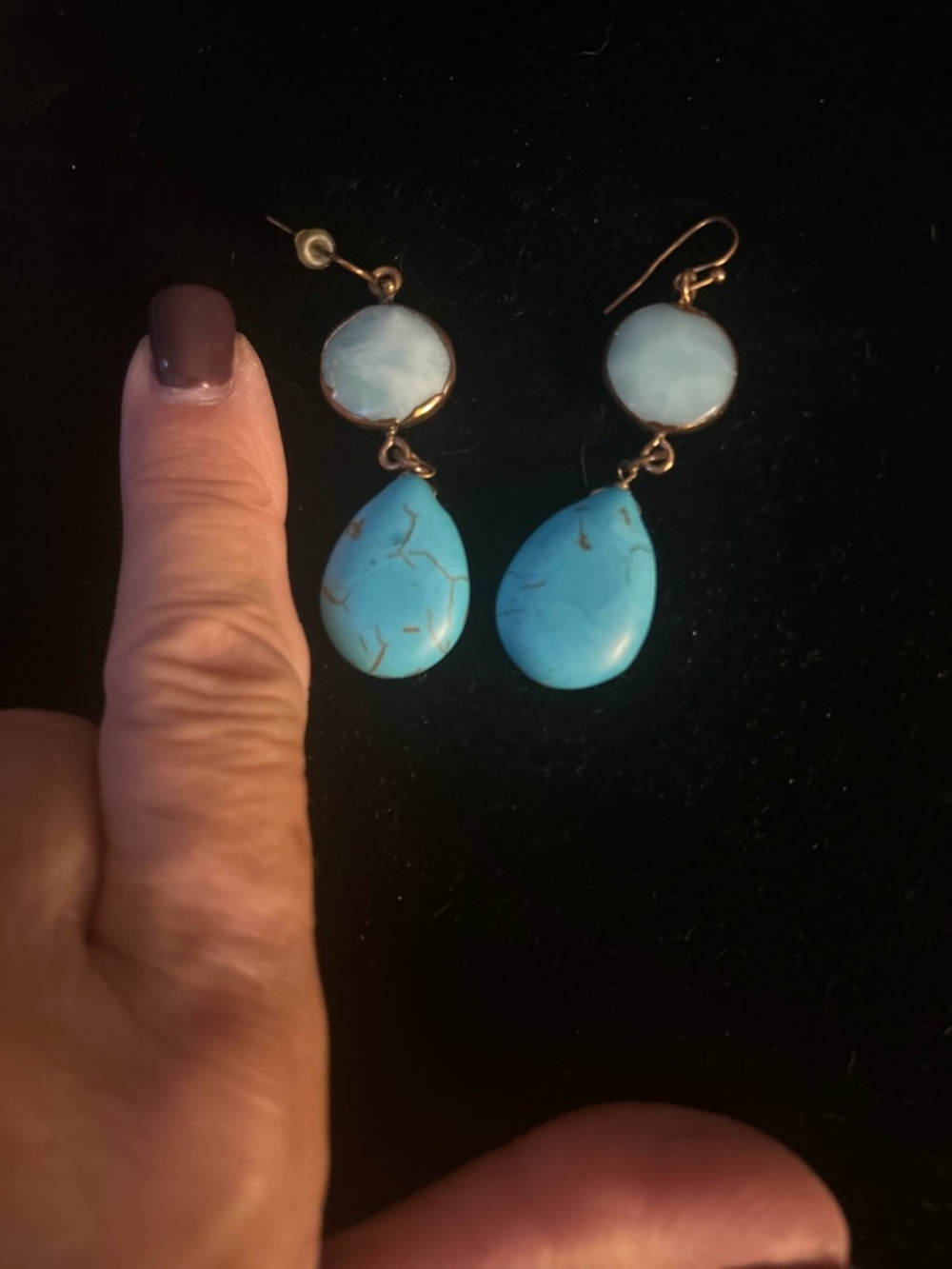 Turquoise Teardrop Dangle Earrings - Blue Stone Drop Earrings - Picture 4 of 7